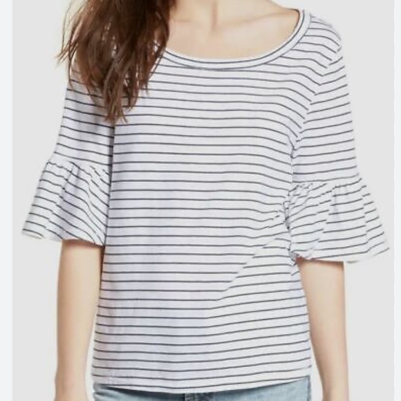 Splendid Tops - SPLENDID Striped Ruffle Shirt Sleeve T-Shirt Top